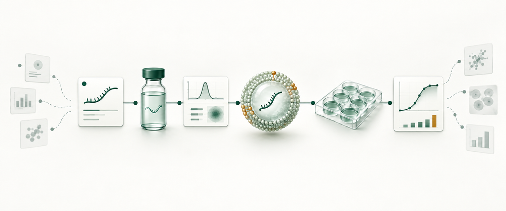 Traceable mRNA development pathway from construct through RNA, formulation, biological experiment and result